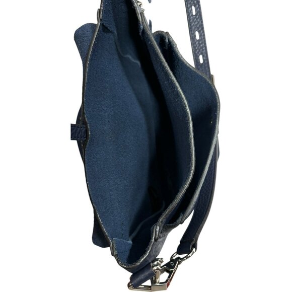 Rebecca Minkoff Half Moon Studded Leather Unlined Saddle Bag Navy Blue Biker - Picture 5 of 7